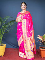 Jyoti Fashion Women's Pink Paithani Silk Zari Woven Saree with Blouse - Distacart