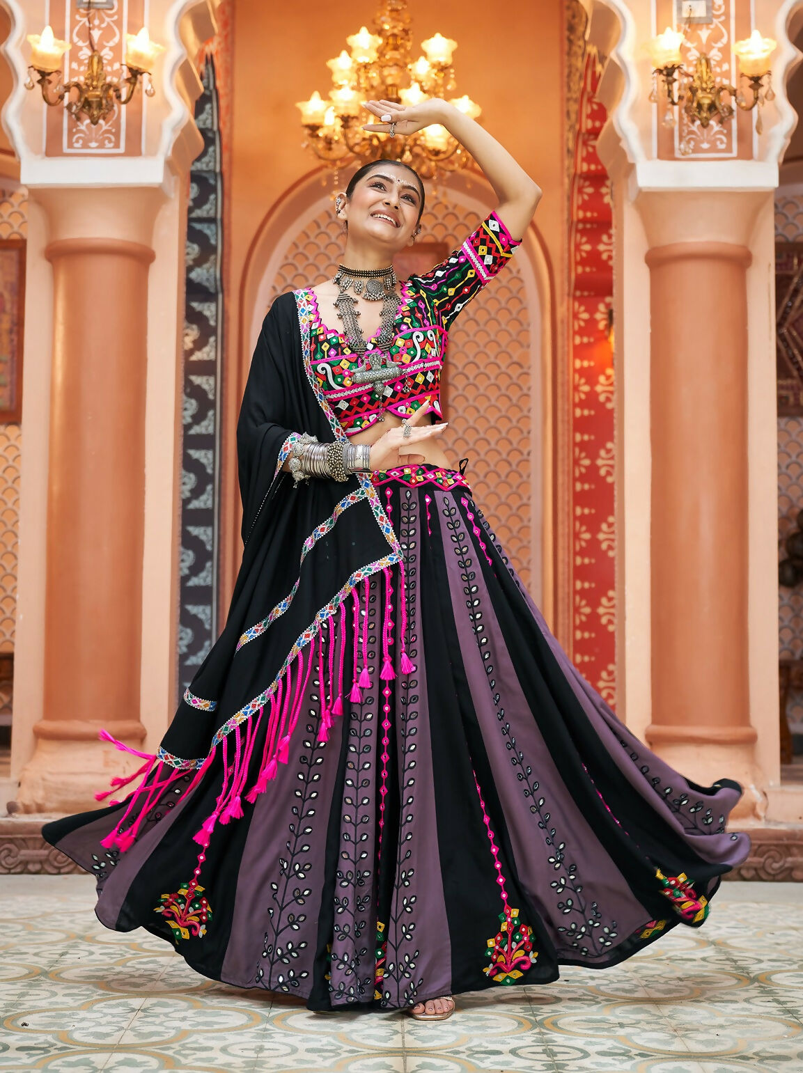 AI Fashion Multi Color Viscose Rayon Designer Navratri Lehenga Choli Collection