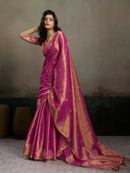 Shree Shyam Fashion Magenta Tissue Silk Saree - Distacart