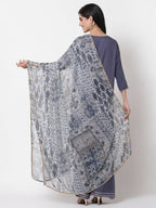 Myshka Women's Grey Viscose Solid 3/4 Sleeve V Neck Casual Kurta Palazzo Dupatta Set