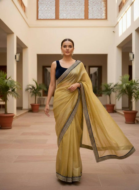 Joban Fashion Yellow Soft twill Net Party Wear Sarees
