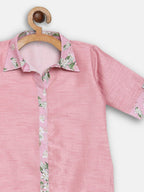 Ahalyaa Pink Poly Silk Solid Kids Kurta with Printed Pant Set For Girls