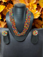 Inhanns Vibrant Handmade 20 Layers Beaded Necklace With Matching Earrings - Multi Colour