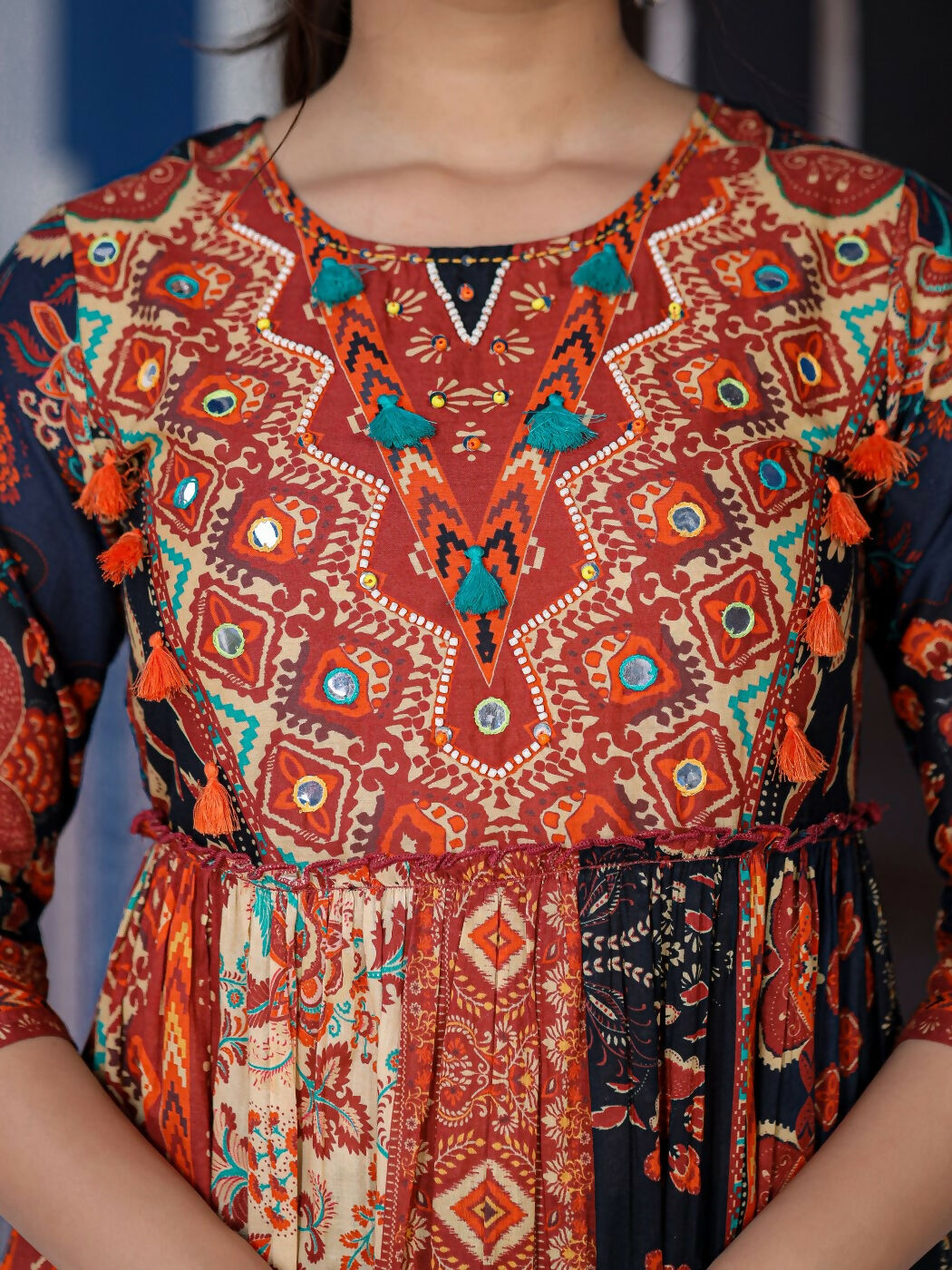 Juniper Women's Multi Colored Ethnic Motif Printed Cotton Peplum Tunic