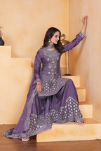 Teeya Creation Lavender Chinon Embroidery Work Party Wear Palazzo Suit - Distacart
