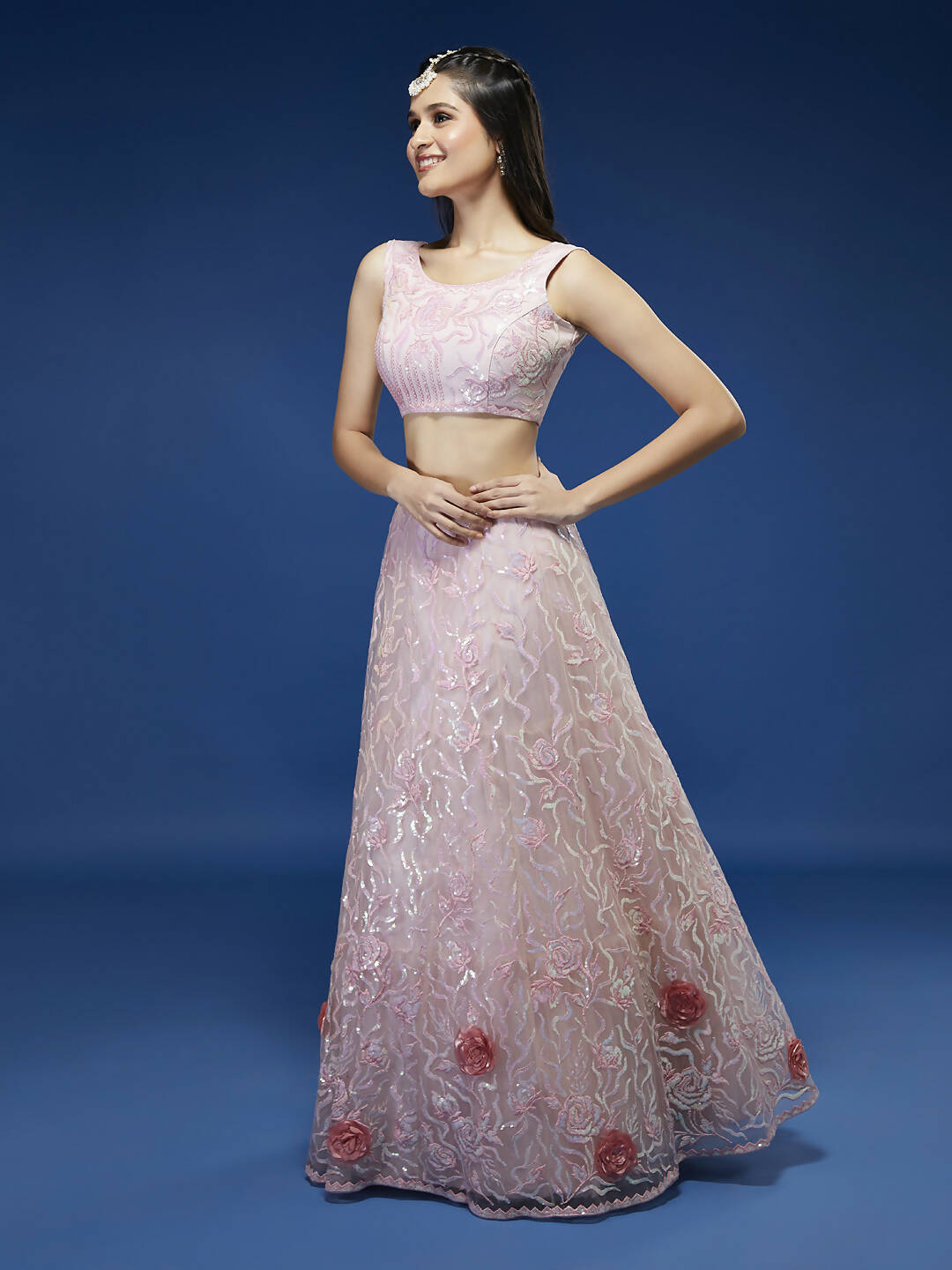House of Panchhi Coral Net Sequinse Work Lehenga & Blouse, Dupatta