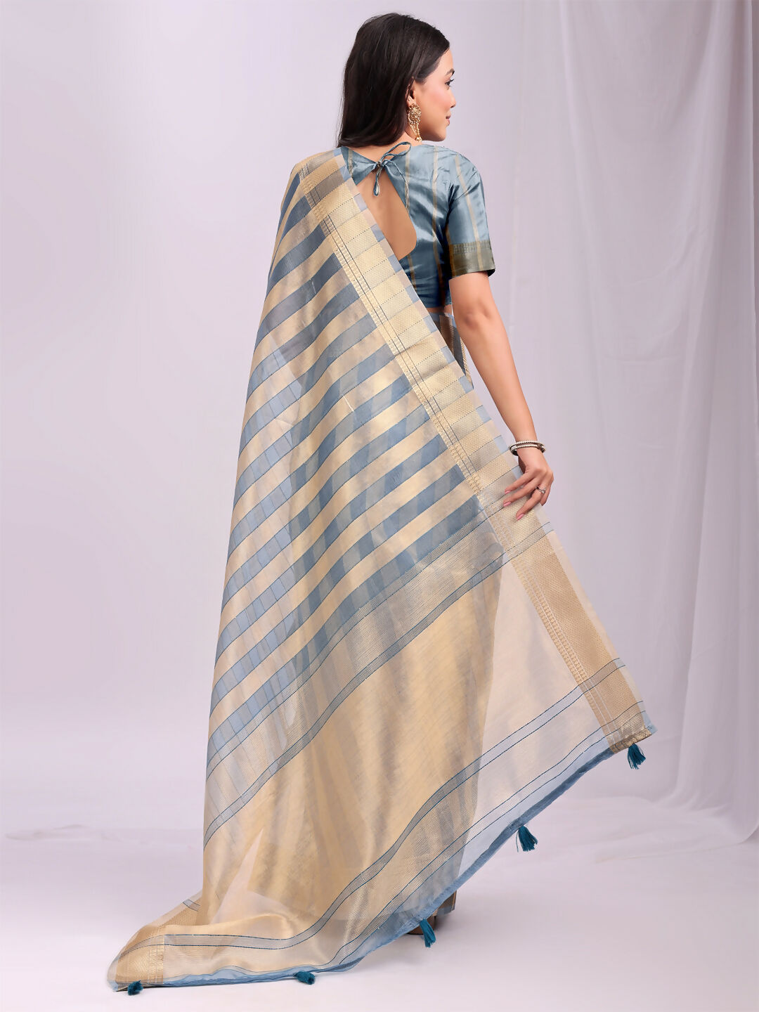 Shree Shyam Fashion Organza Sky Blue Saree - Distacart