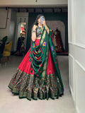 Vastranavya Stunning Look Tussar Silk Printed With Foil Work Indian Lehenga Choli - Red