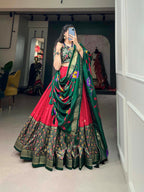 Vastranavya Stunning Look Tussar Silk Printed With Foil Work Indian Lehenga Choli - Red