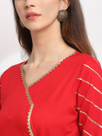 Rudra Bazaar Red Anarkali Kurti & Pyjamas With Dupatta - Distacart
