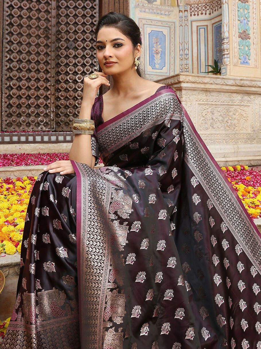 Shree Shyam Fashion Wine Silk Saree - Distacart