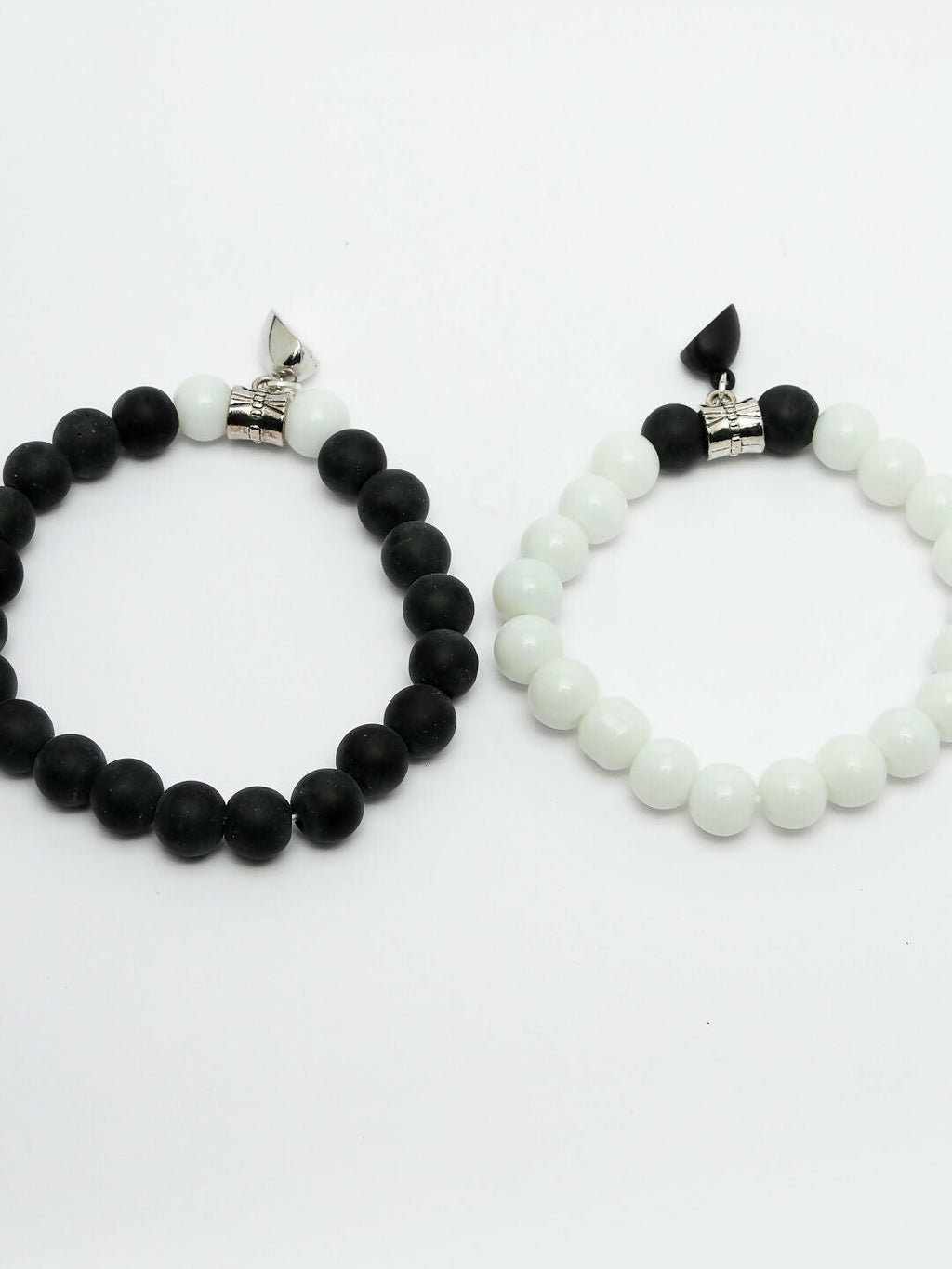 NVR Men & Women Set of 2 Black & White Onyx Handcrafted Elasticated Bracelet - Distacart