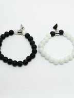 NVR Men & Women Set of 2 Black & White Onyx Handcrafted Elasticated Bracelet - Distacart