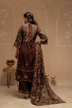 Juniper Brown Floral Viscose Kurta Pant Dupatta Set With Thread Work And Sequence - Distacart