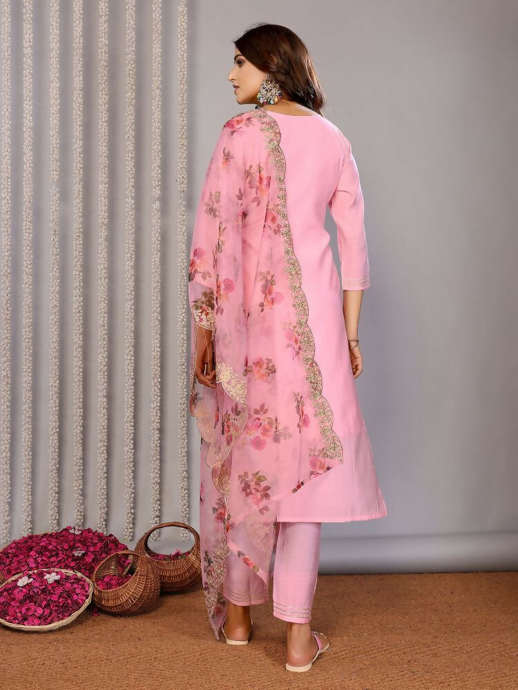 Joban Fashion Women Light Pink Roman Embroidery Stitched Kurta Set - Distacart
