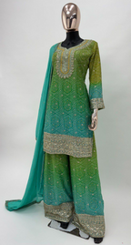 Lorenvalley Fashion Green and Teal Chinon Embroidery With Sequince Work Salwar Kameez Stitched