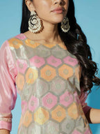 Myshka Women Pink Printed Kurta & Trousers With Dupatta - Distacart