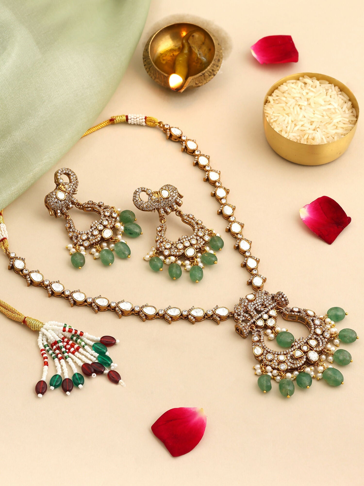 Ruby Raang Maharani Pendant Necklace And Earrings