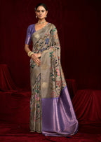 Joban Fashion Powder Blue Soft Silk Weaving Fabric With Digital Jamdani Print With Jacquard Rich Pallu & Blouse With Spring Tassels - Distacart