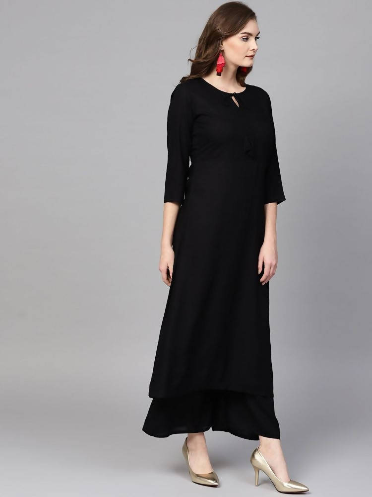 Yufta Women Black Solid Kurta with Palazzo & Dupatta