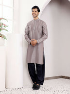 Grey Viscose Designer Chikankari Embroidery Work Men's Kurta - Mahotsav