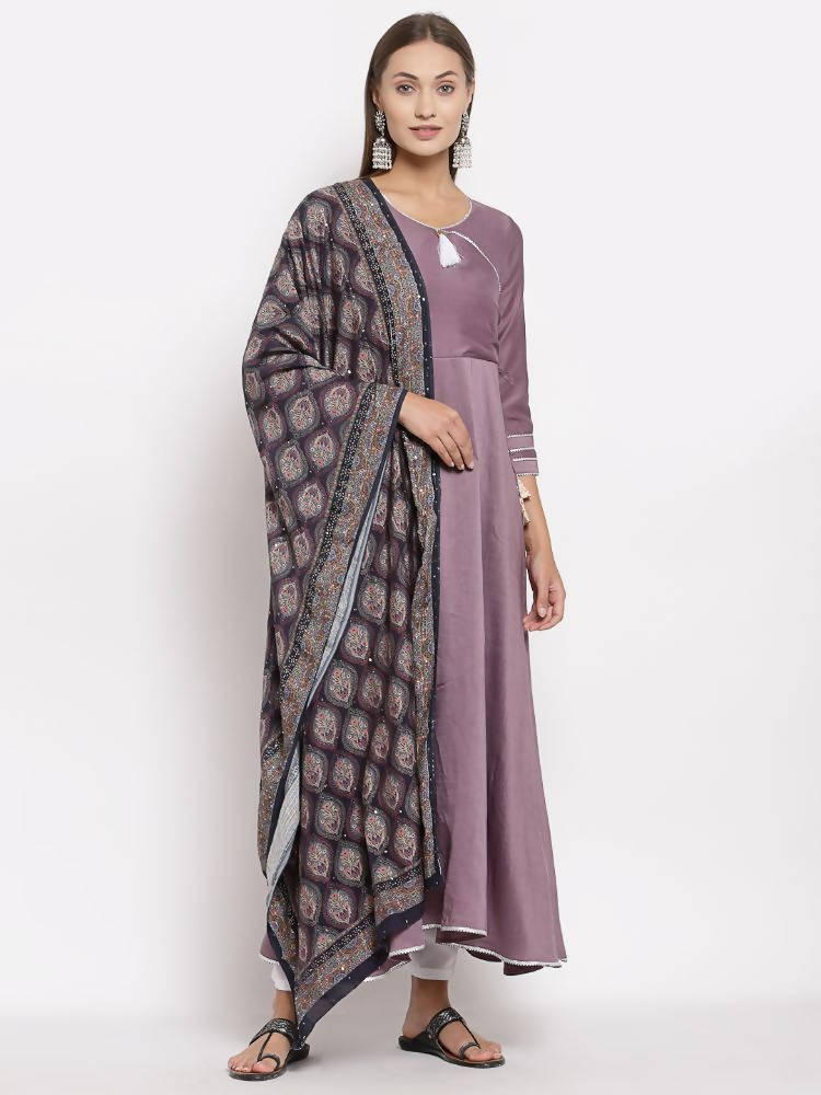 Myshka Women's Green Cotton Solid 3/4 Sleeve Round Neck Casual Kurta Dupatta Set