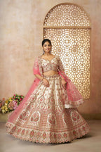 Kesar Fab White Silk Embroidered Lehenga