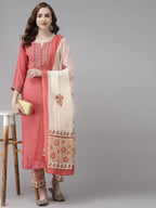 Yufta Women Pink Ethnic Motifs Embroidered Kurta with Palazzo & Dupatta