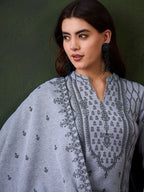 Sangria Winter Woolen Ethnic Motifs Woven Design Kurta With Trousers & Dupatta