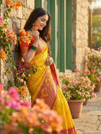 Shree Shyam Fashion Yellow Pochampally Silk Saree - Distacart