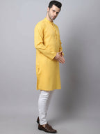 Even Apparels Yellow Pure Cotton Men's Kurta With Band Collar - Distacart