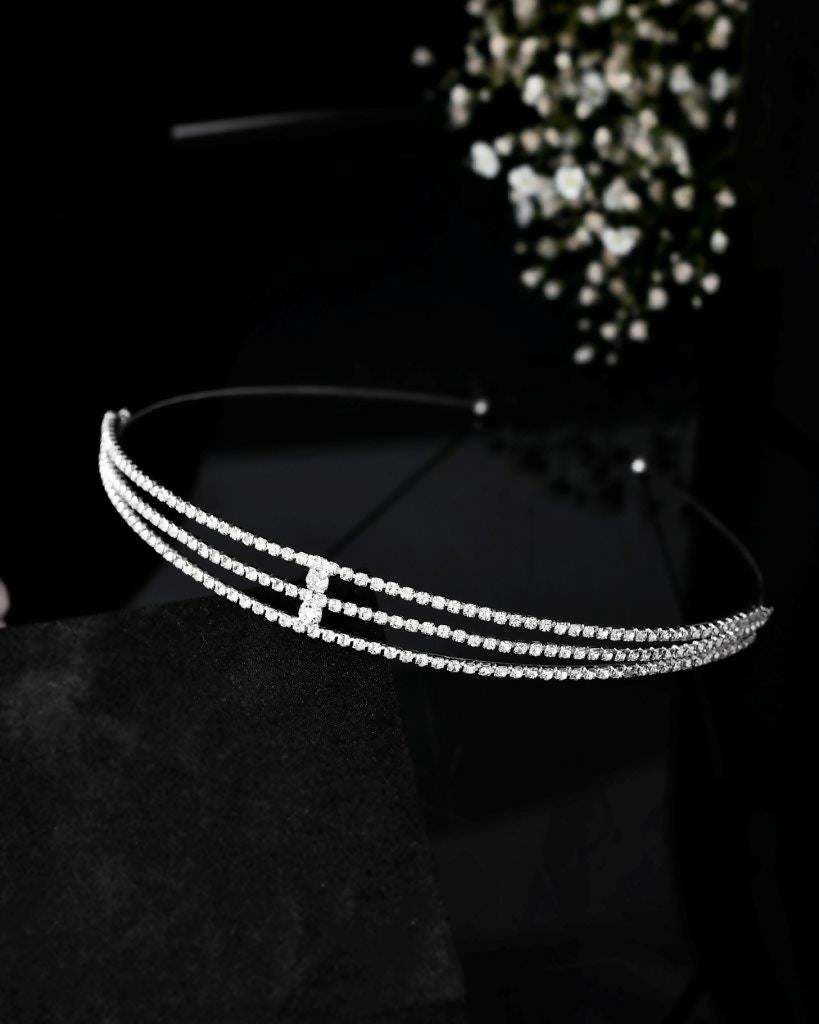 VOJ Silver Plated AD Stone Studded Hair Band