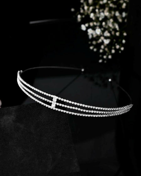 VOJ Silver Plated AD Stone Studded Hair Band