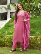 The52 Gajri Women's Beautiful Embroidered Rayon Fabric with Straight Kurta, Pant and Dupatta Set - Distacart