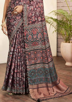 Purple Gajji Silk Floral Print with Hand work Border Saree - Norita Nirvi