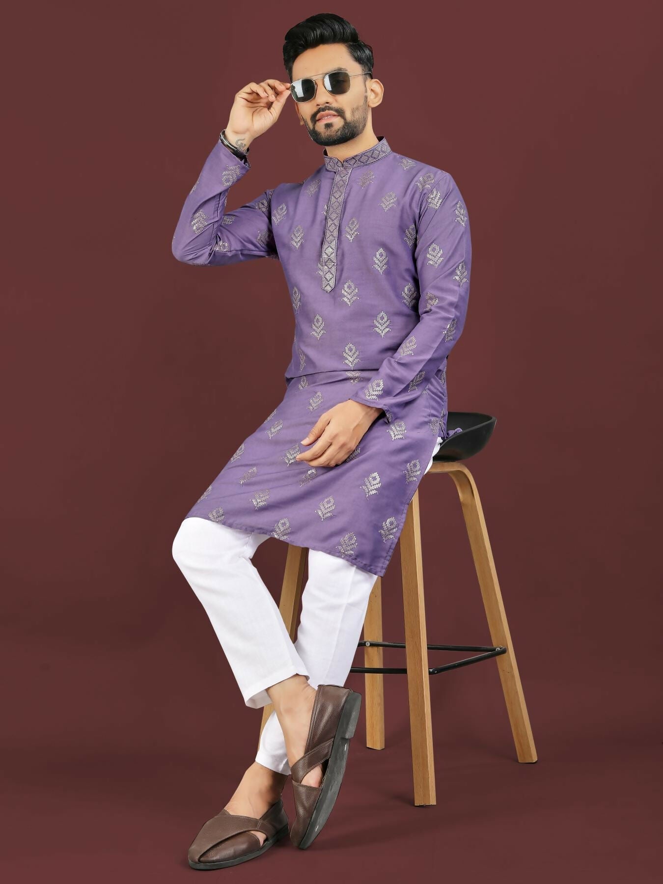 Anaita Purple Embroidered Silk Straight Kurta