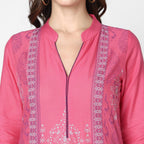 Cheera Hand Block Print Baby Pink Straight Kurta (MAAI-048K)