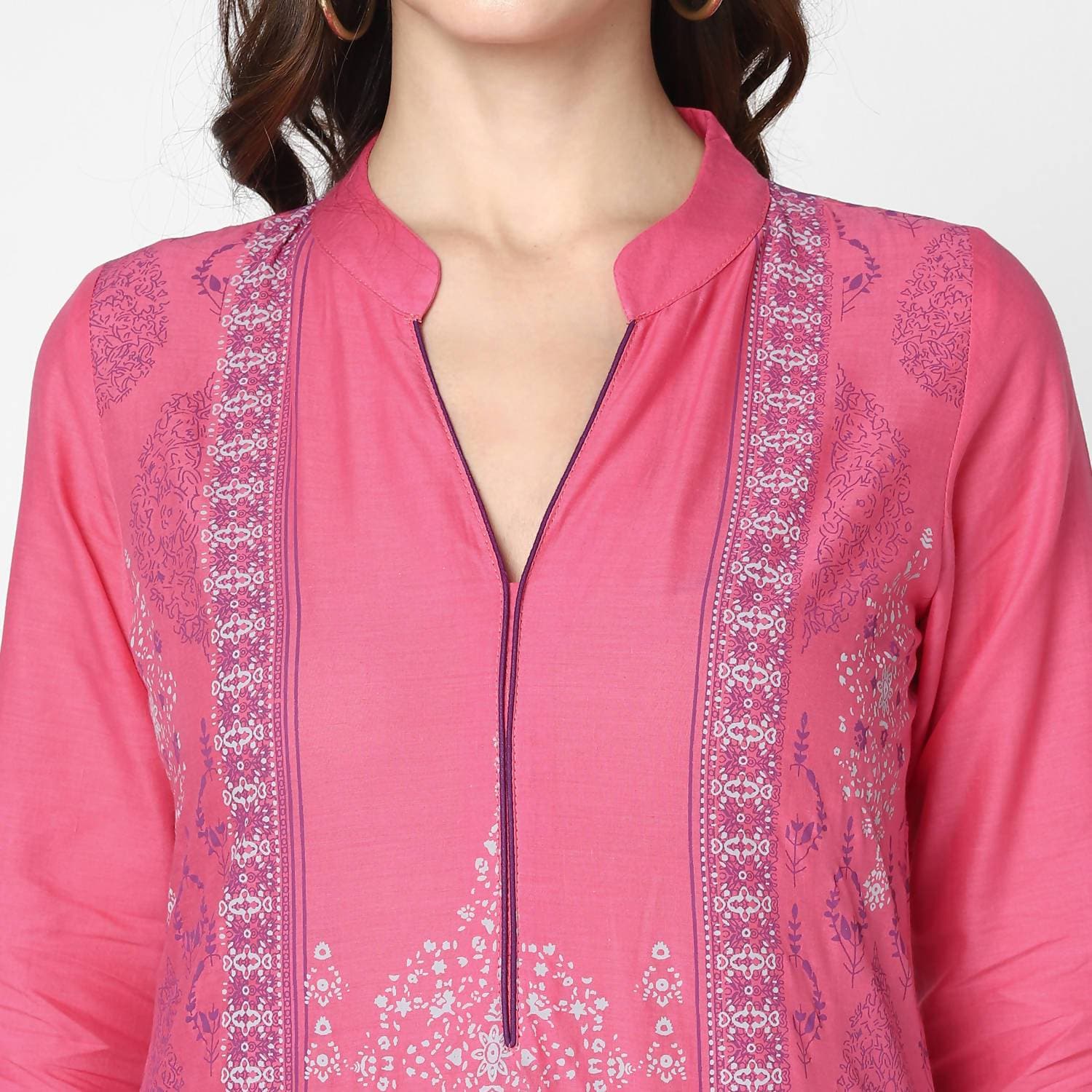 Cheera Hand Block Print Baby Pink Straight Kurta (MAAI-048K)