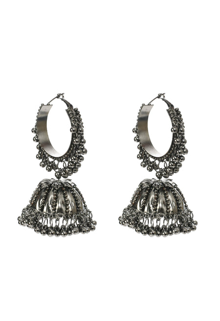 Mominos Fashion Johar Kamal Oxidised Black-Plated With Ghungroo Jhumkas