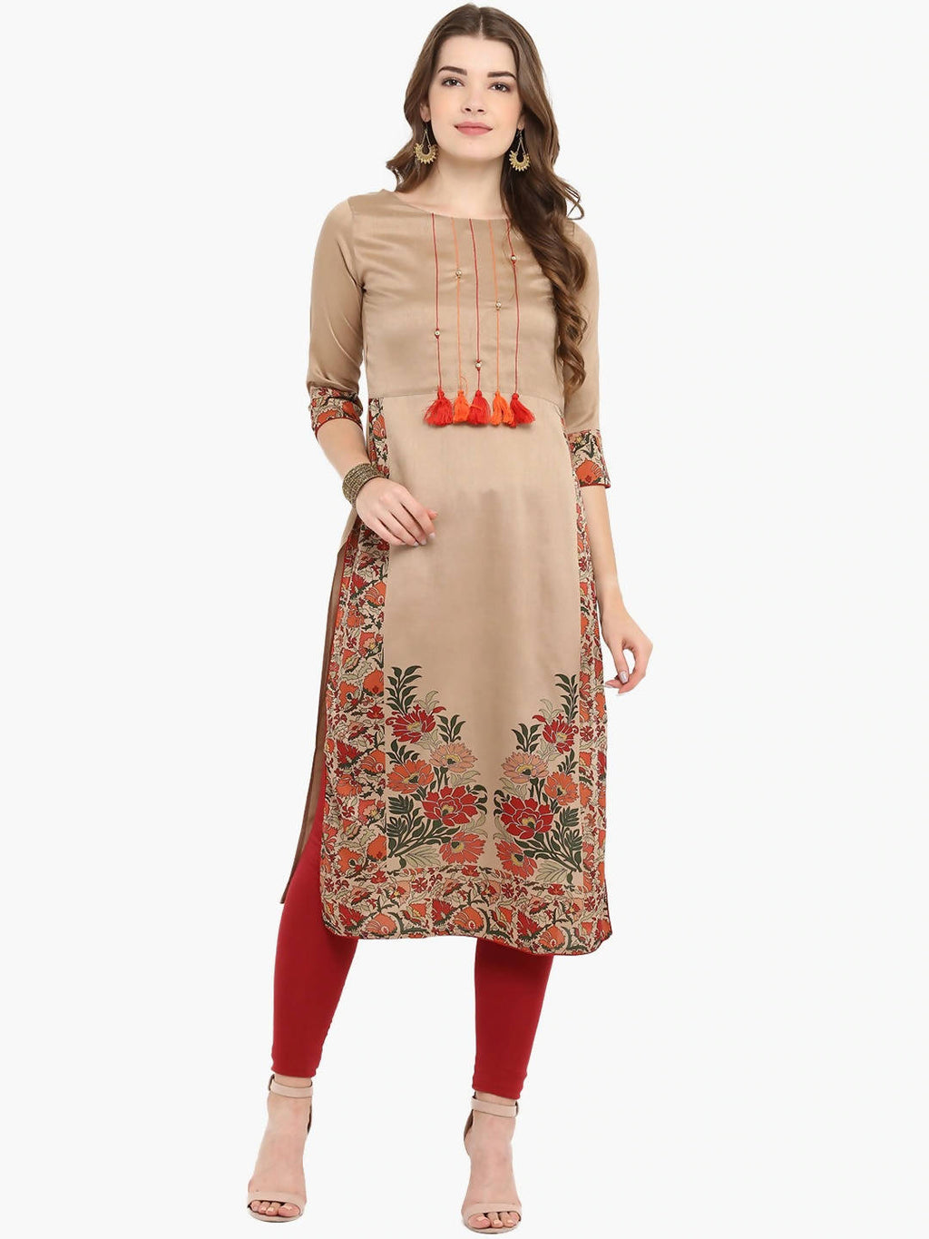 Janasya Brown Printed Straight Kurta - Distacart