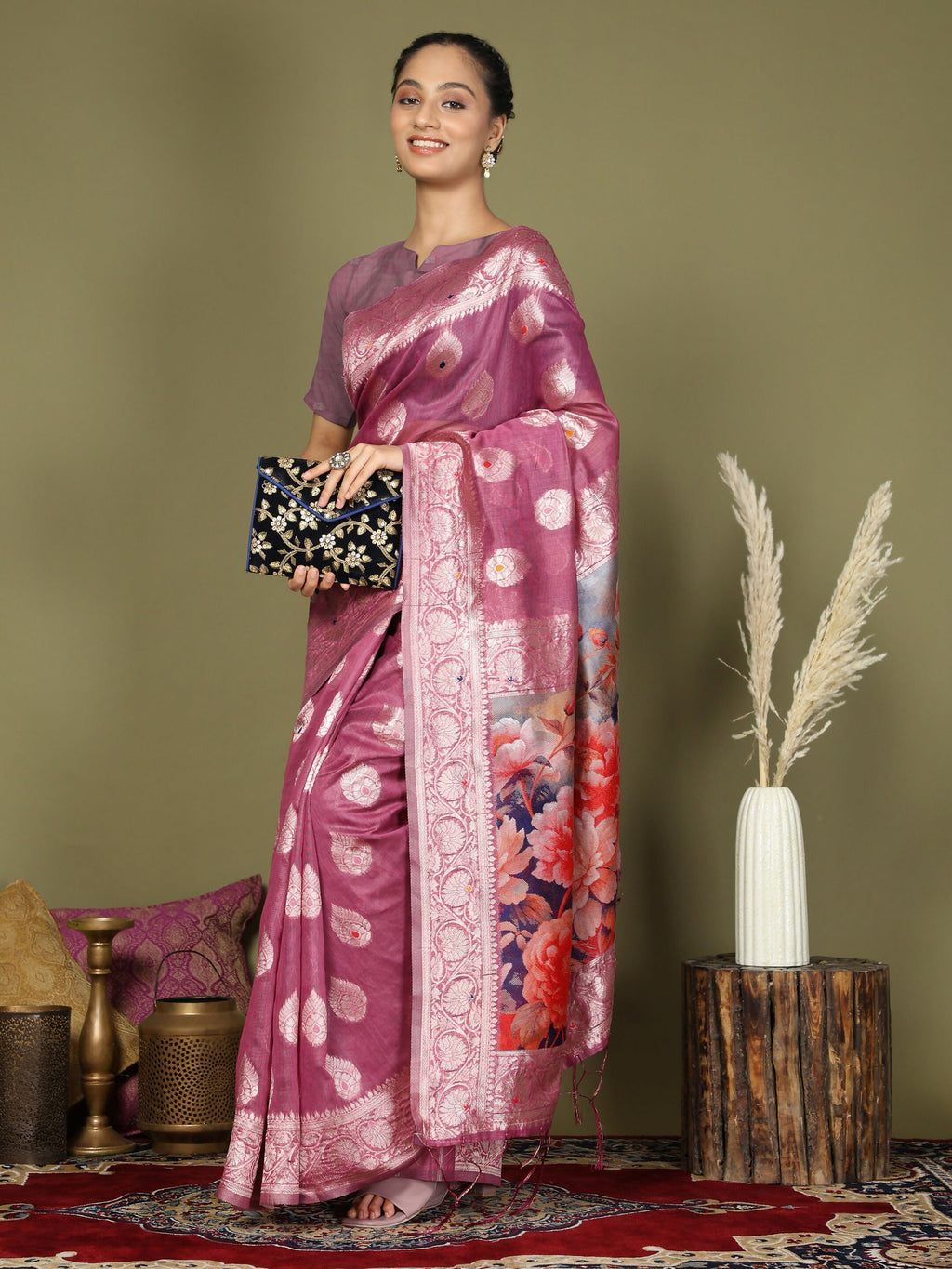 Shree Shyam Fashion Linen Cotton Pink Saree - Distacart