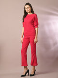Myshka Women's Pink Solid Boat Neck Party Top With Trousers Co-ord set