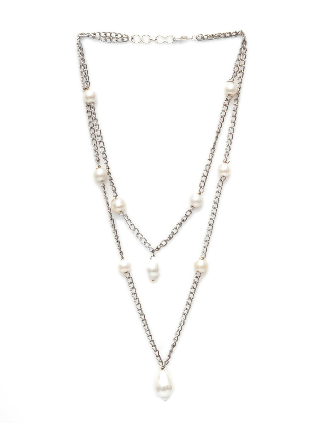Layered Pearl and Silver Neckpiece (silver) - Ruby Raang