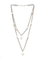 Layered Pearl and Silver Neckpiece (silver) - Ruby Raang