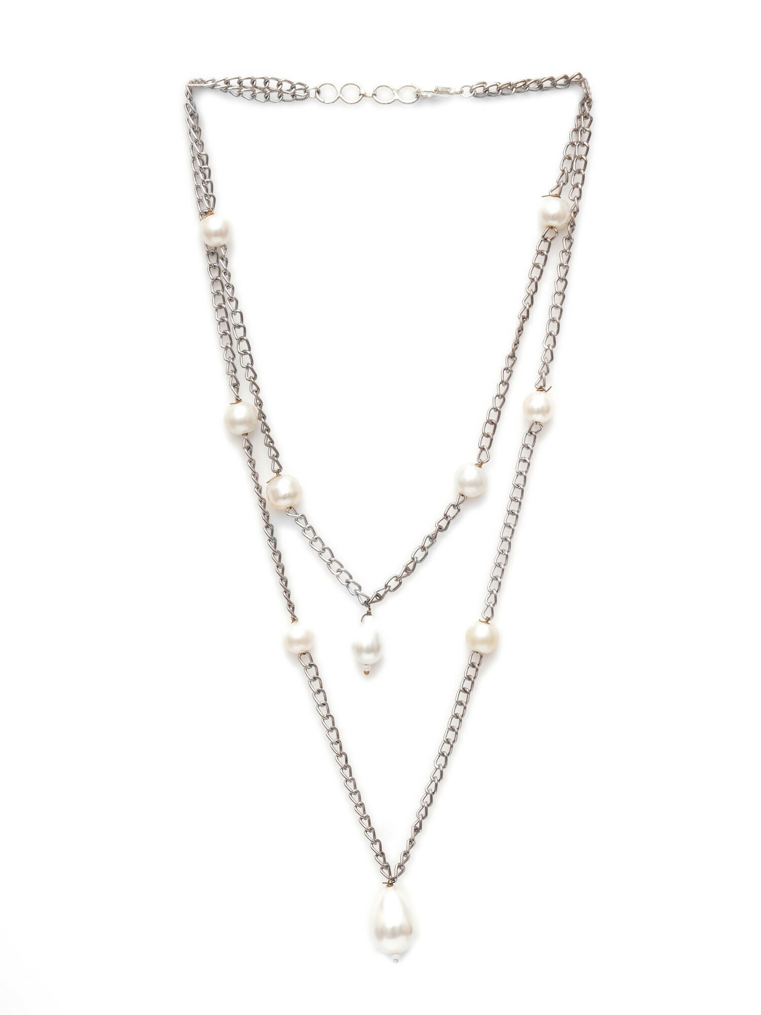 Layered Pearl and Silver Neckpiece (silver) - Ruby Raang