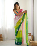 Green Georgette Pedding Color, Embroidery Work Party Wear Saree - Erisha