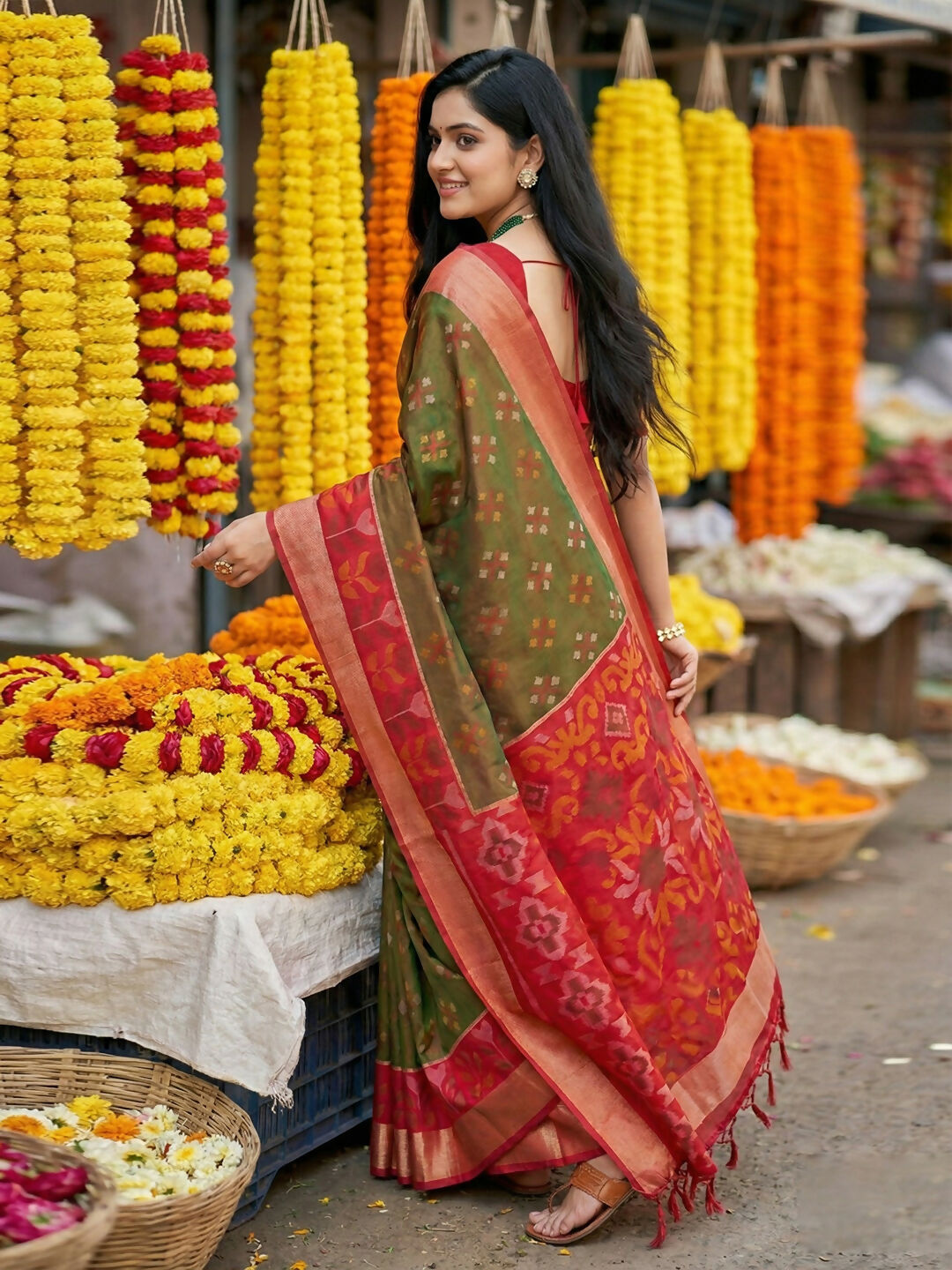 Shree Shyam Fashion Brown Pochampally Silk Saree - Distacart