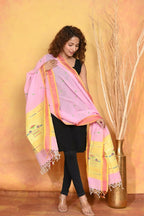 Very Much Indian Handloom Pure Cotton Paithani Dupatta Pink
