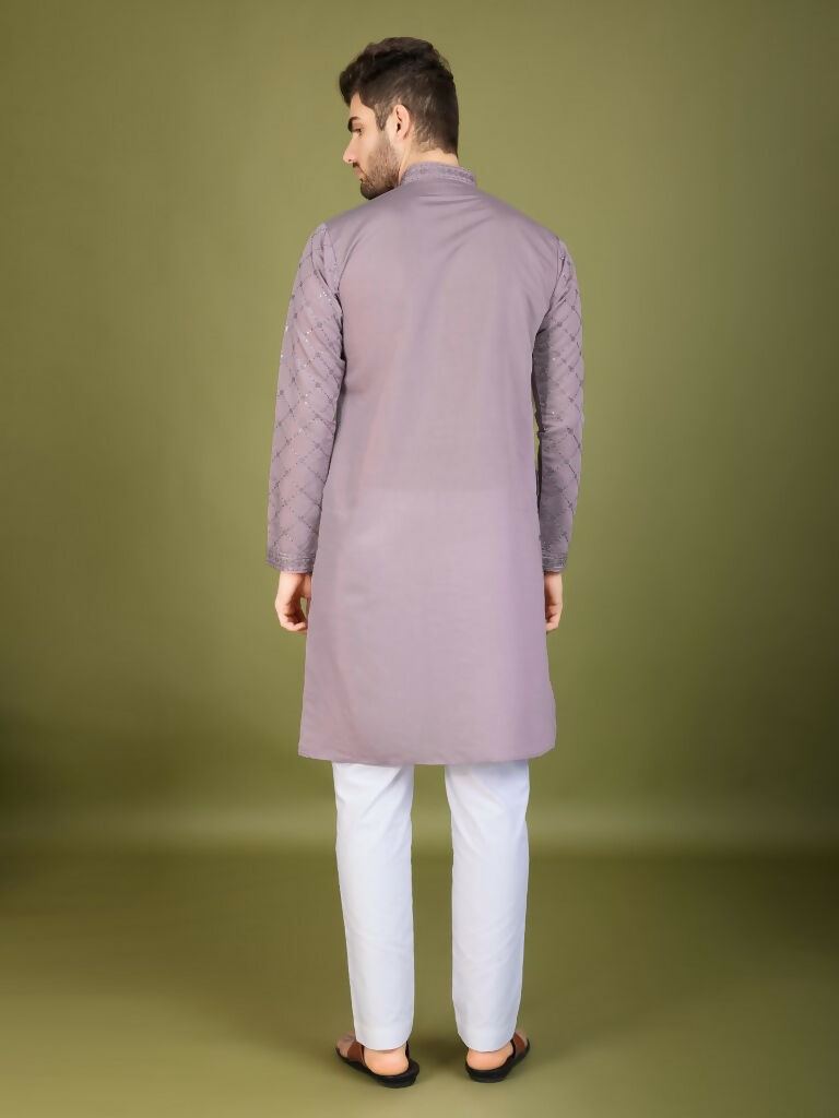 Vastranavya Dusty Peach Exclusive Festival Wear Viscose Silk Thread with Sequence Embroidered Work Kurta with Dupatta