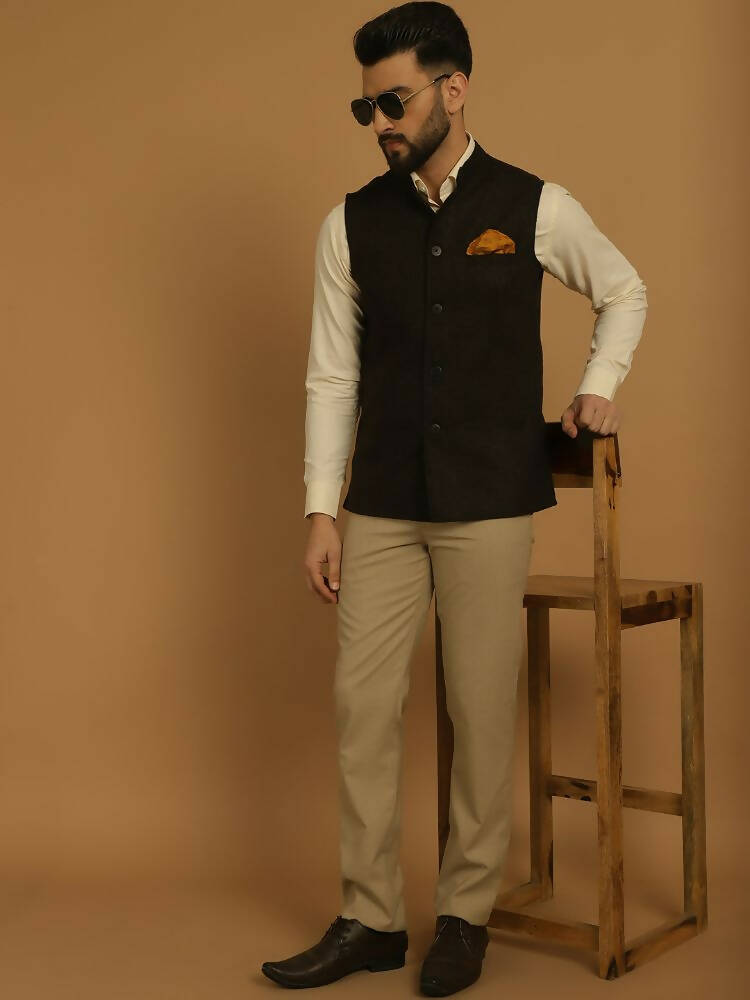 Even Apparels Nehru Jacket With Welt Pockets - Brown